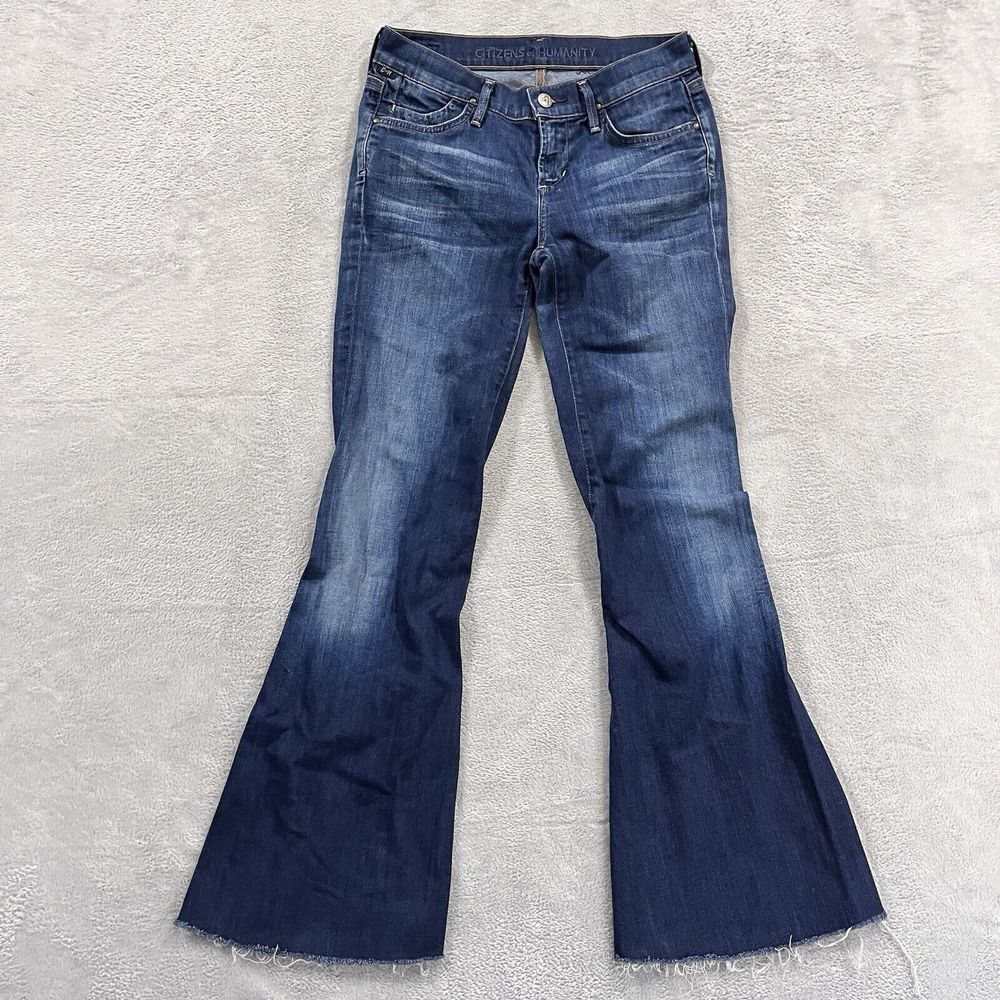 Citizens Of Humanity Flare Low Rise Jeans Womens‎ 26 CoH Blue Denim Raw Hem